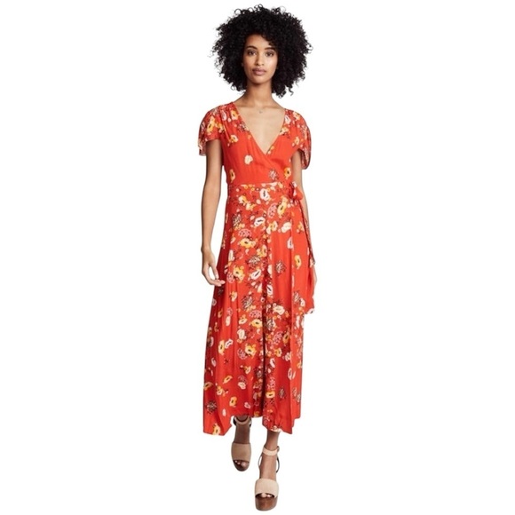 Free People Jess Wrap Floral Maxi Boho Dress Women’s Size Large - Picture 1 of 13